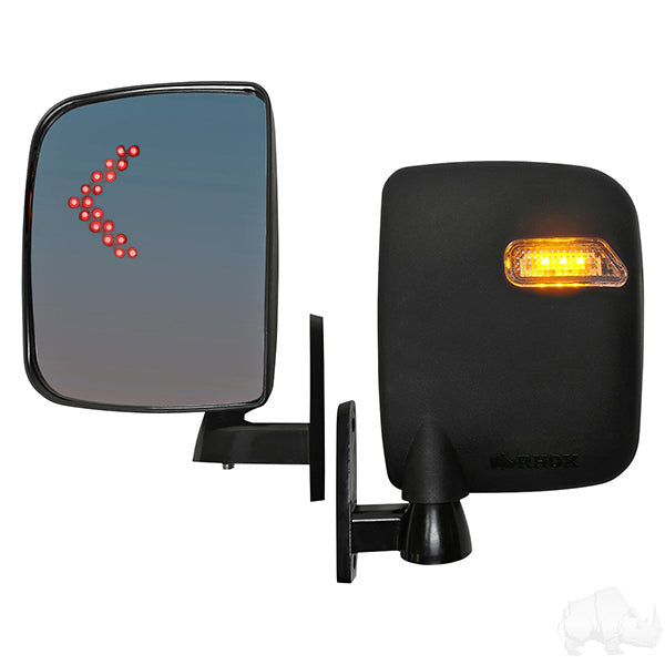 RHOX Set of 2 Golf Cart Deluxe LED Side Mirrors w/ Turn Signal Lights 12-48V 3 Wire