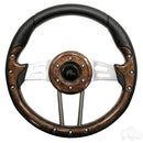 Golf Cart RHOX Aviator 4 Woodgrain Grip/Brushed Aluminum Spokes Steering Wheel 13" Diameter