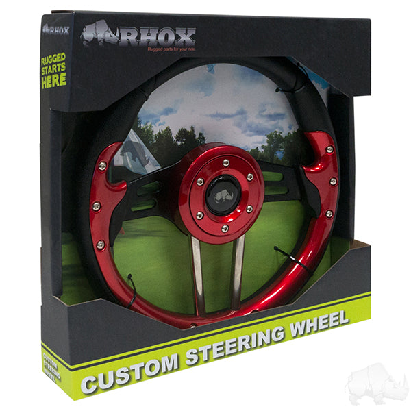 Golf Cart RHOX Aviator 4 Red Grip/Black Spokes Steering Wheel 13" Diameter