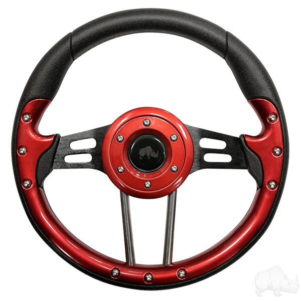 Golf Cart RHOX Aviator 4 Red Grip/Black Spokes Steering Wheel 13" Diameter