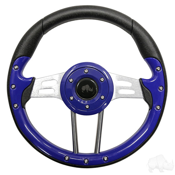 Golf Cart RHOX Aviator 4 Blue Grip/Brushed Aluminum Spokes Steering Wheel 13" Diameter