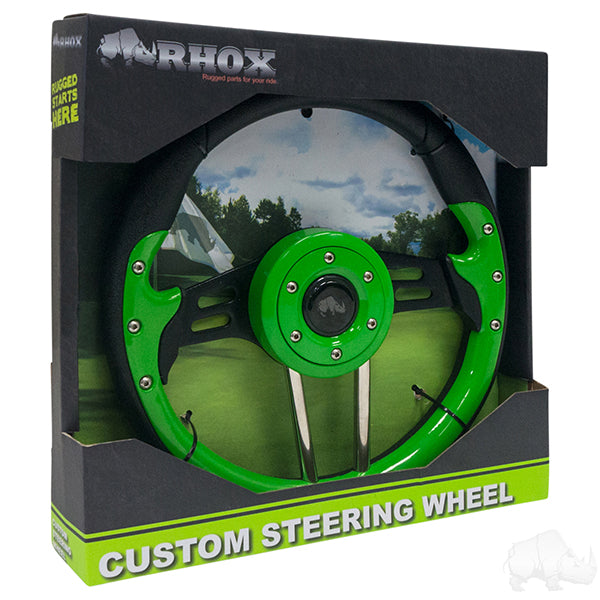 Golf Cart RHOX Aviator 4 Lime Green Grip/Black Spokes Steering Wheel 13" Diameter