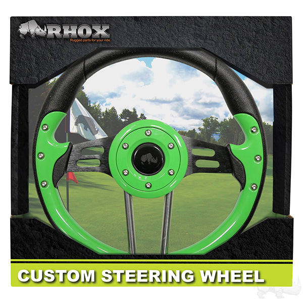 Golf Cart RHOX Aviator 4 Lime Green Grip/Black Spokes Steering Wheel 13" Diameter