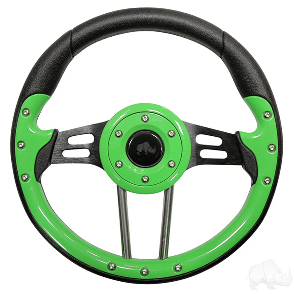 Golf Cart RHOX Aviator 4 Lime Green Grip/Black Spokes Steering Wheel 13" Diameter