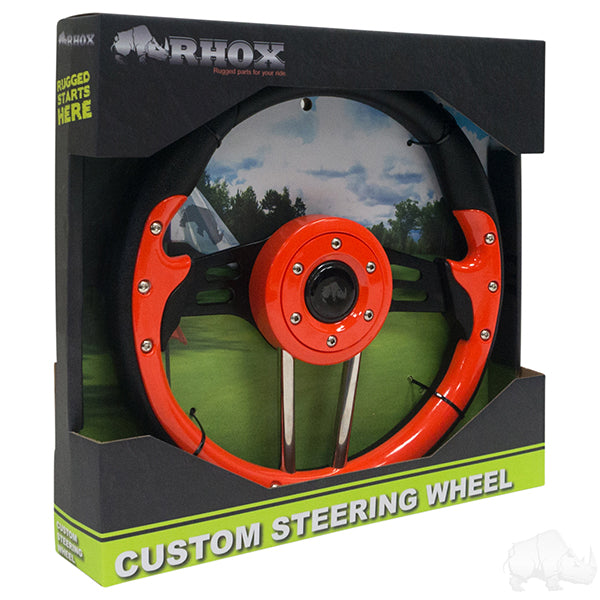 Golf Cart RHOX Aviator 4 Orange Grip/Black Spokes Steering Wheel 13" Diameter