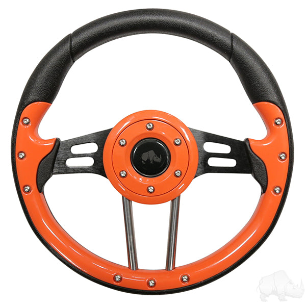 Golf Cart RHOX Aviator 4 Orange Grip/Black Spokes Steering Wheel 13" Diameter