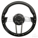 Golf Cart RHOX Aviator 4 Black Grip/Brushed Aluminum Spokes Steering Wheel 13" Diameter