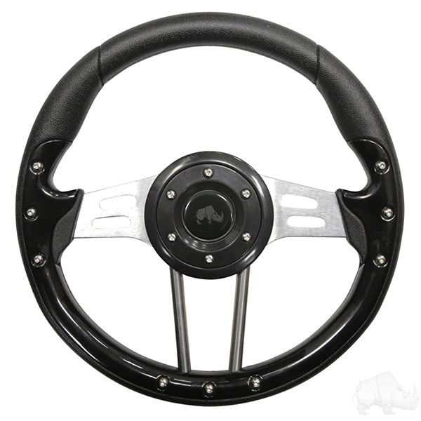 Golf Cart RHOX Aviator 4 Black Grip/Brushed Aluminum Spokes Steering Wheel 13" Diameter