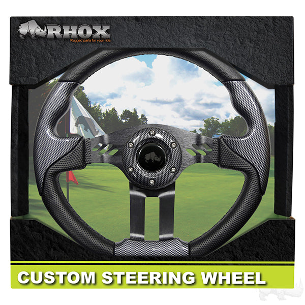 Golf Cart RHOX Aviator 5 Steering Wheel Carbon Fiber Grip w/ Black Spokes 13" Diameter
