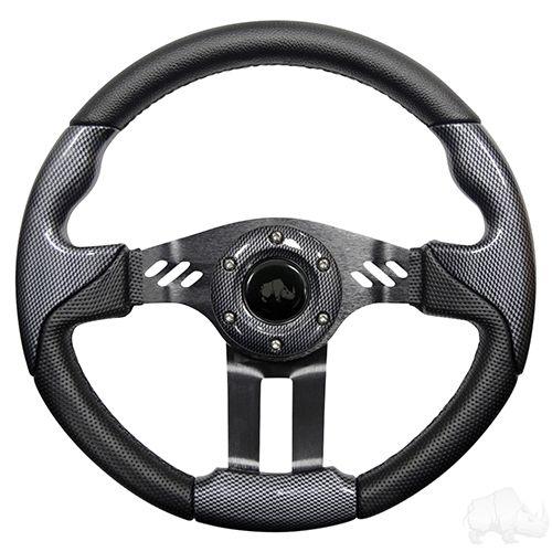 Golf Cart RHOX Aviator 5 Steering Wheel Carbon Fiber Grip w/ Black Spokes 13" Diameter