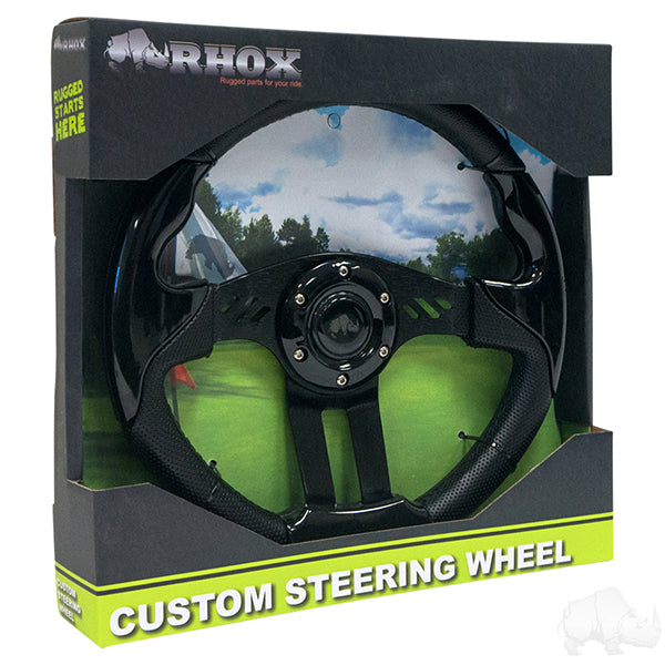 Golf Cart RHOX Aviator 5 Steering Wheel Black Grip with Black Spokes 13" Diameter