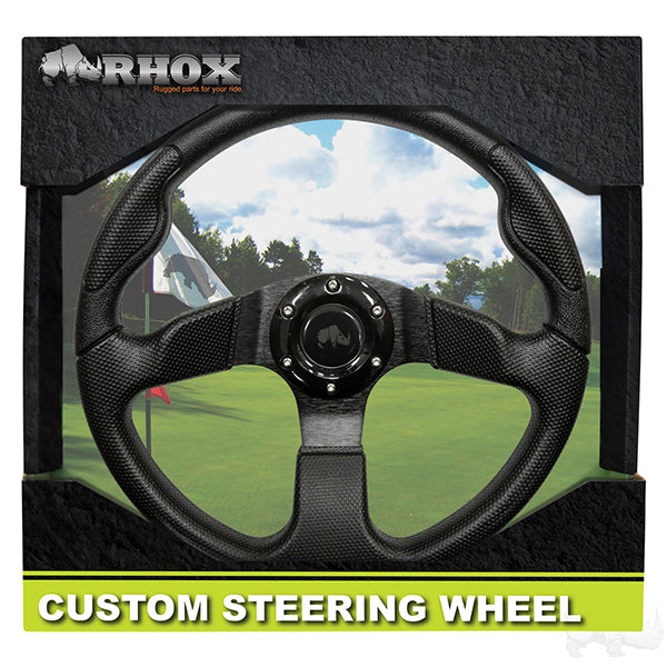 Golf Cart RHOX Formula GT Black Steering Wheel 13" Diameter