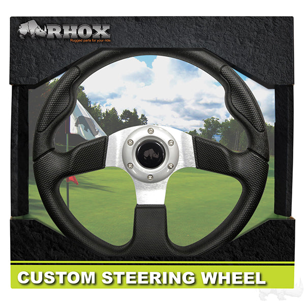 Golf Cart RHOX Formula GT Black & Aluminum Steering Wheel 13" Diameter