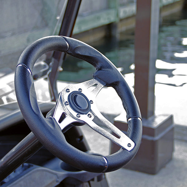 Golf Cart RHOX Challenger Black & Aluminum Steering Wheel 13" Diameter