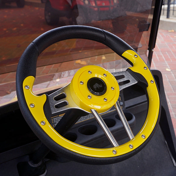 Golf Cart RHOX Aviator 4 Yellow Grip/Brushed Aluminum Spokes Steering Wheel 13" Diameter