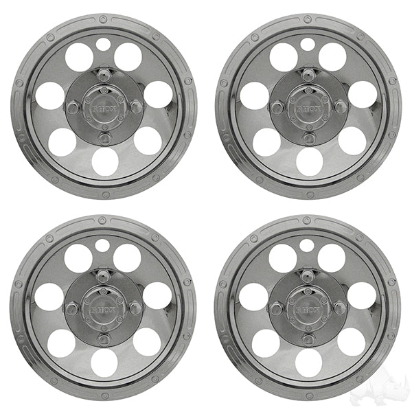 Golf Cart 10" Beadlock A/T Chrome RHOX Wheel Covers (Set of 4) Club Car, EZGO & Yamaha