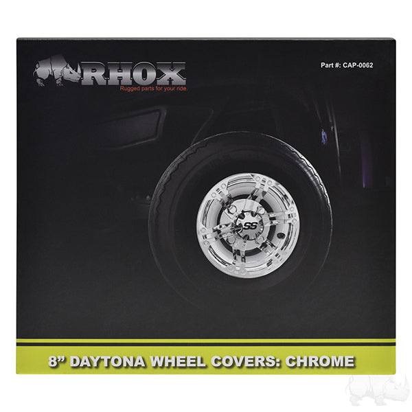 Golf Cart 8" Daytona Chrome RHOX SS Wheel Covers - Set of 4