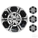 Golf Cart RHOX Wheel Covers 10" Daytona Chrome & Black - Set of 4