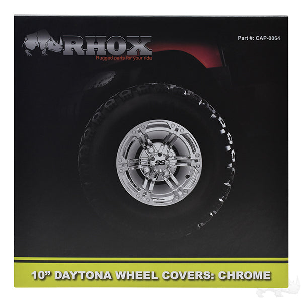 Golf Cart 10" Daytona Chrome RHOX SS Wheel Covers Set of 4 - Club Car, EZGO & Yamaha
